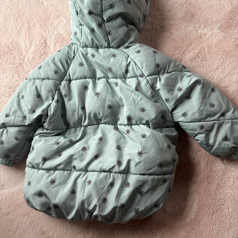 Girls Zara puffer coat flowers sage green 3-4 years - Picture 2 of 3